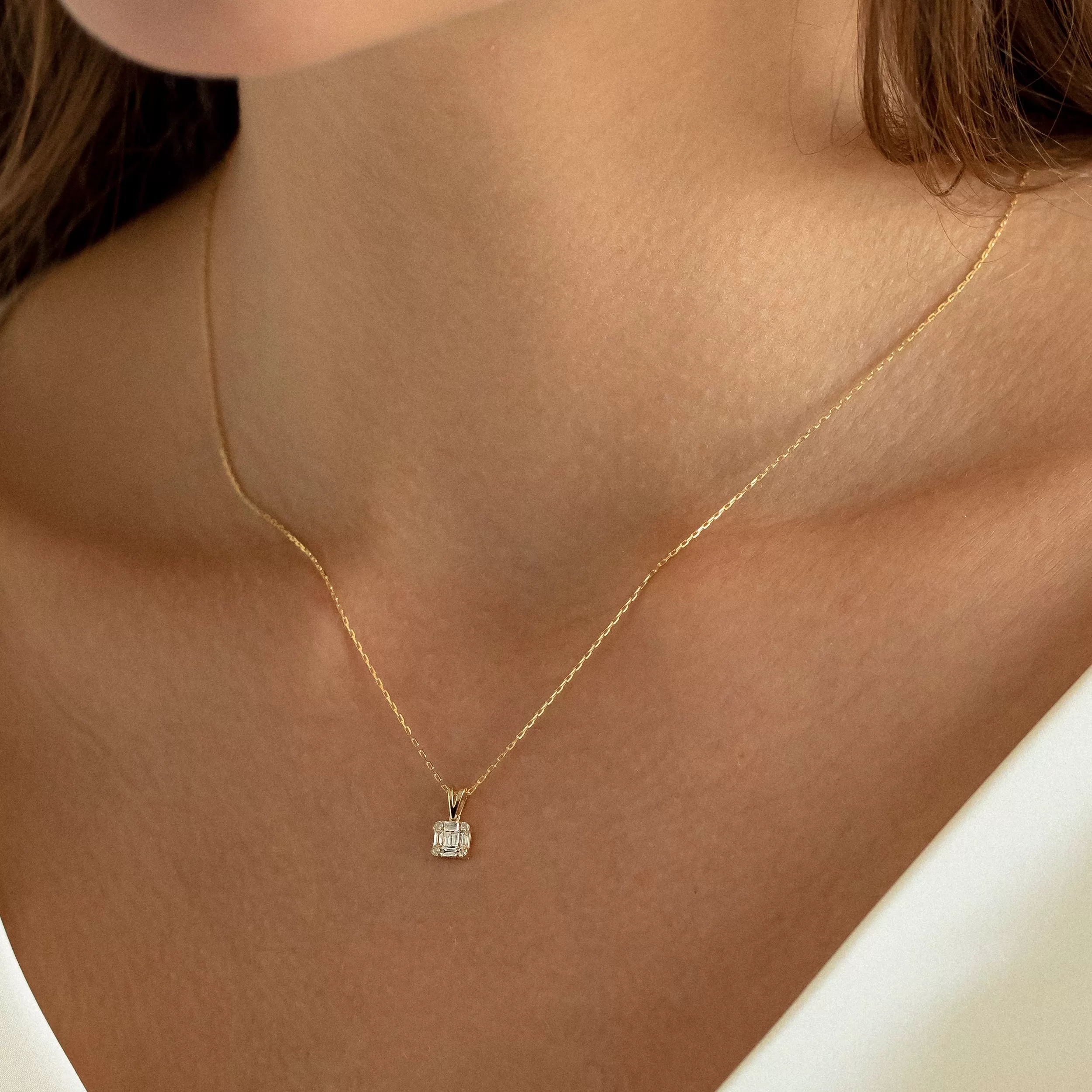 0.18 TCW Round & Baguette Moissanite Square Necklace