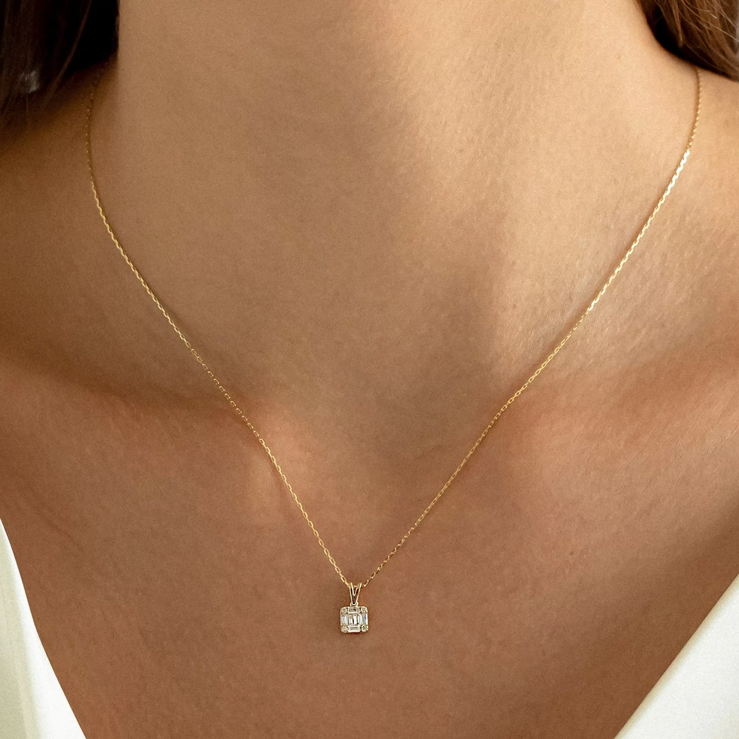 0.18 TCW Round & Baguette Moissanite Square Necklace