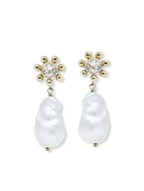 14K Yellow Gold Dew Drop Marine Pearl & Topaz Earrings