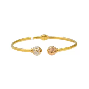 22K Multi-Tone Gold Ball Bead Open Bangle (7.7gm)