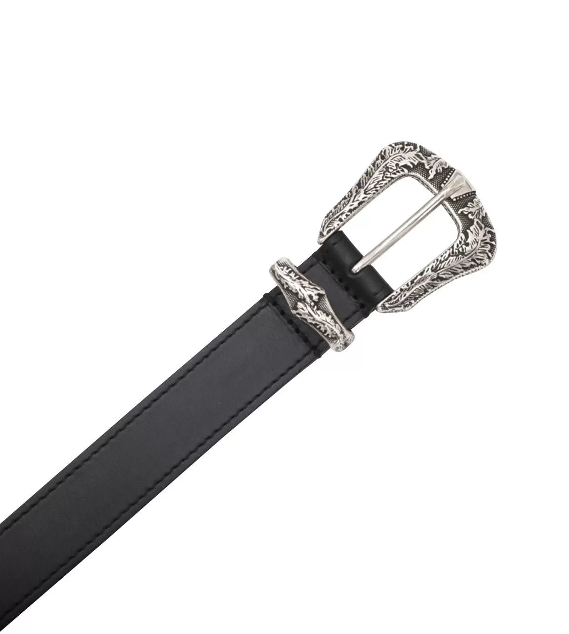 25mm Three Piece Buckle Black Leather Belt