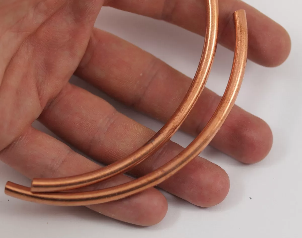 3 Raw Copper Curved Extra Long Tube Findings (110 X 5 Mm) D0479