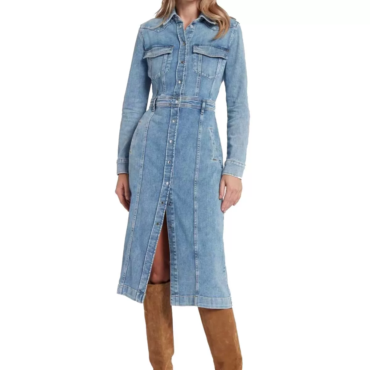 7 For All Mankind Women's Left Hand Luxe Denim Midi Dress - Morning Sky