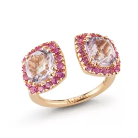 A & Furst - Dynamite - Double Stones Ring with Rose de France and Pink Sapphires, 18k Rose Gold