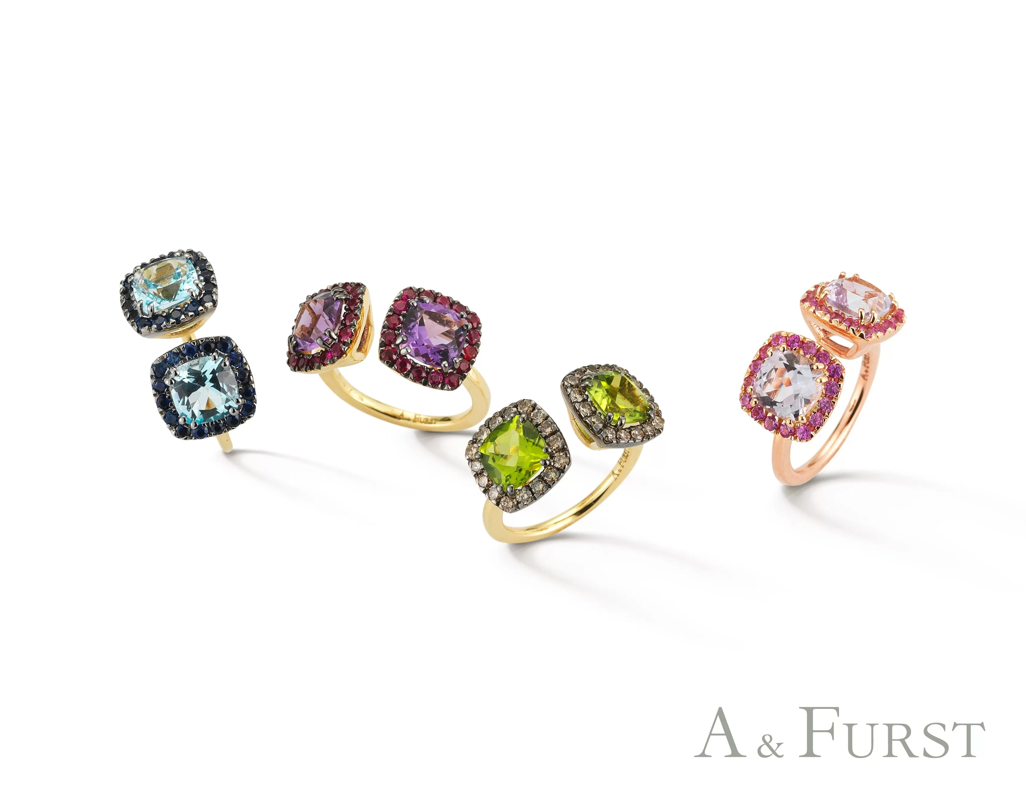 A & Furst - Dynamite - Double Stones Ring with Rose de France and Pink Sapphires, 18k Rose Gold