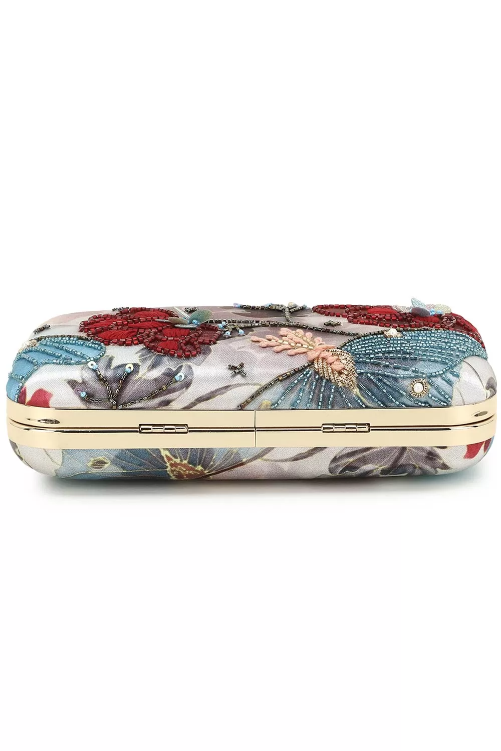 Adorn Muave & Multi Printed & Embellished Satin Clutch