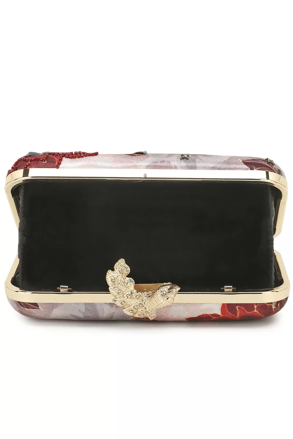 Adorn Muave & Multi Printed & Embellished Satin Clutch