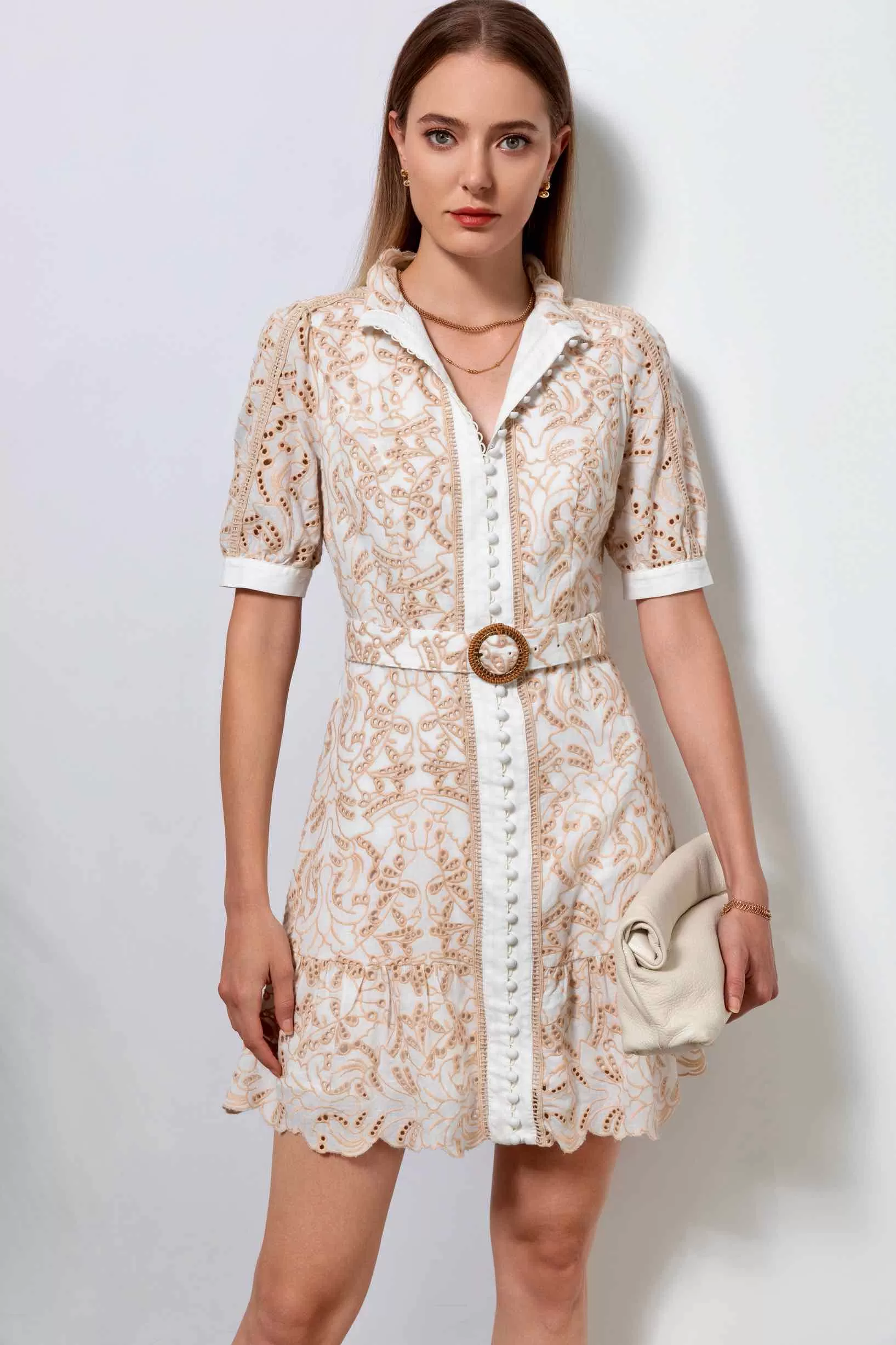 Agnes Mini Dress - White/Beige - GDS