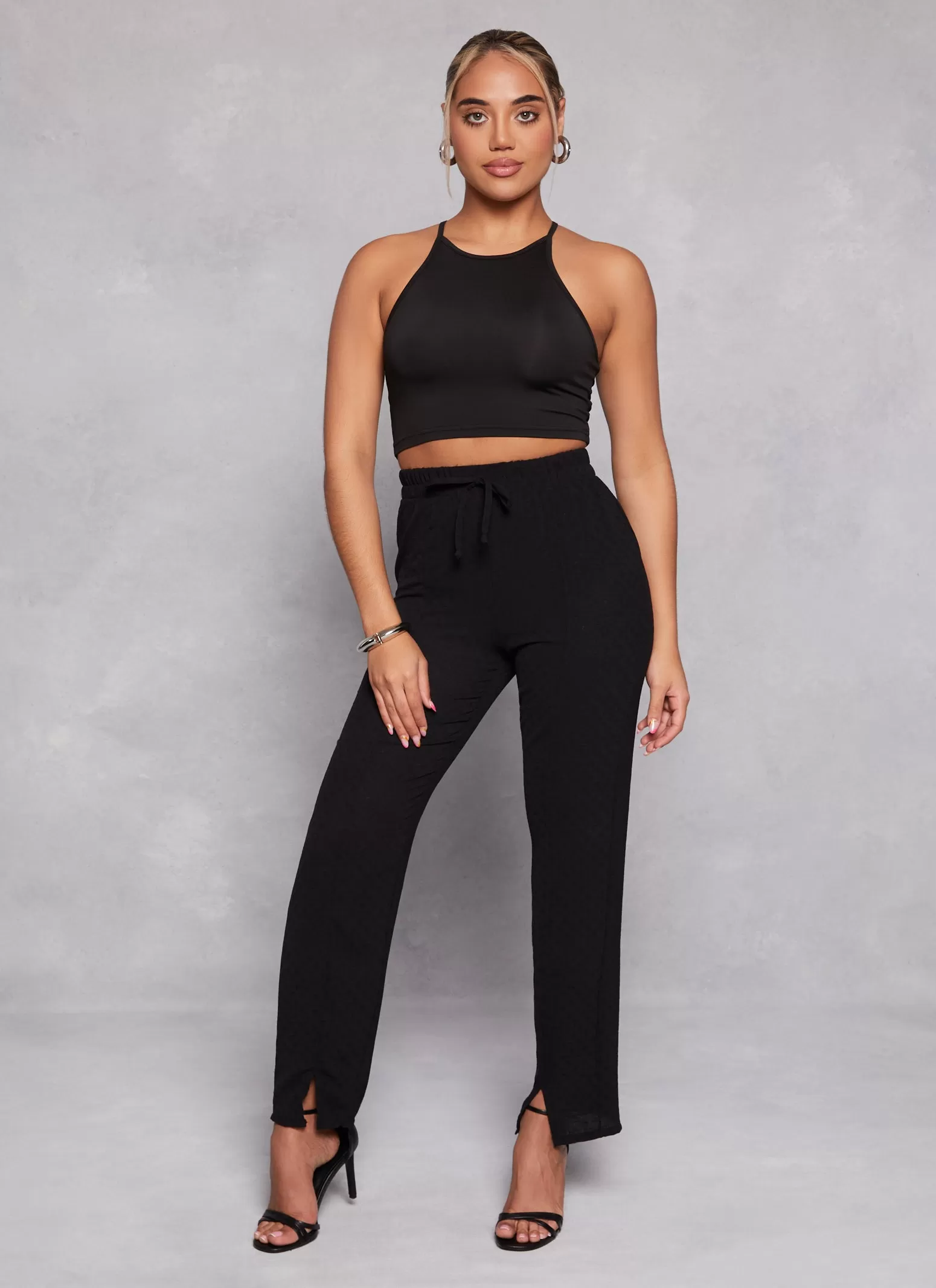 Airy Slit Hem High Waist Pants