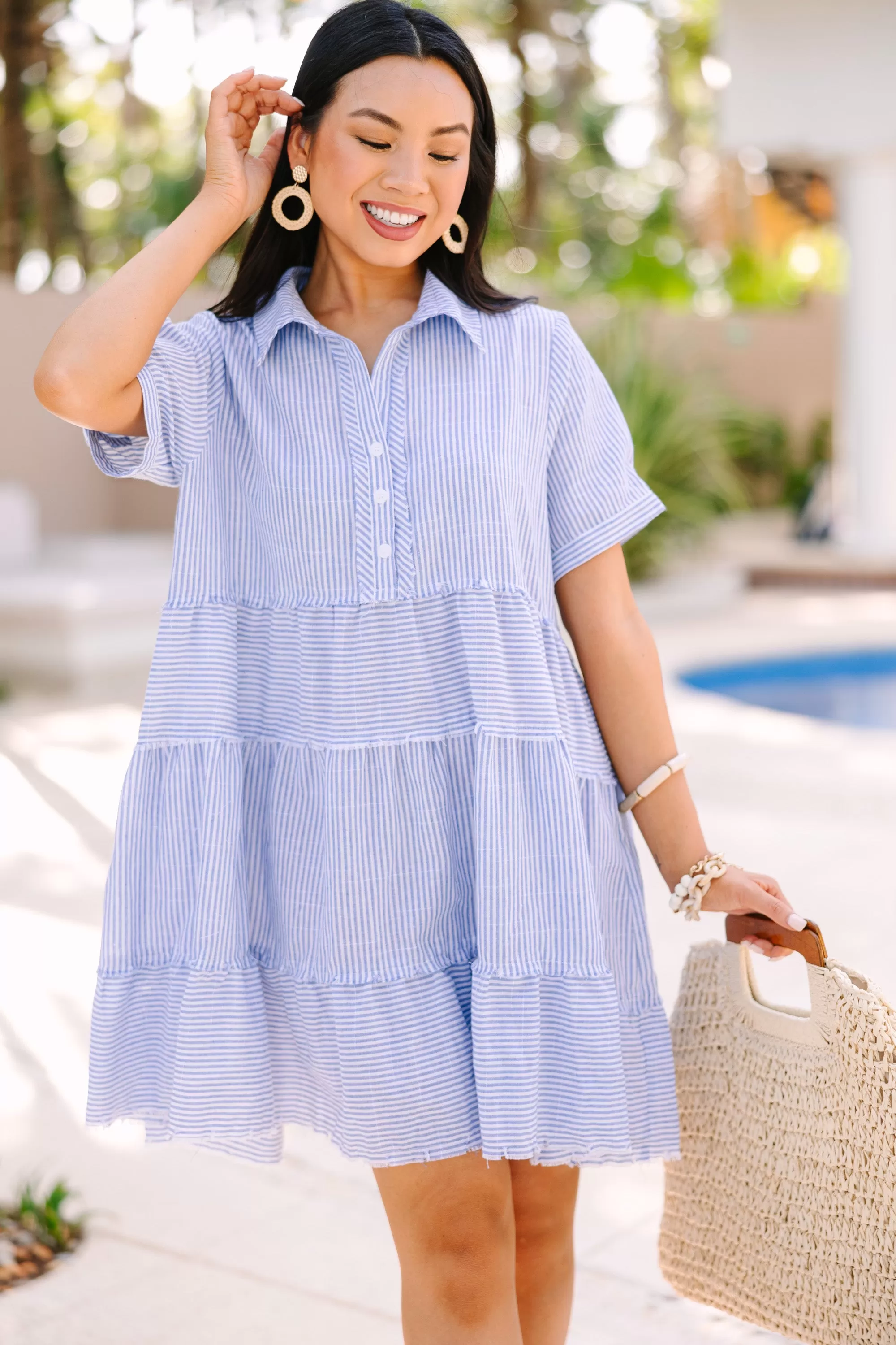 All You Need To Hear Light Blue Striped Babydoll Dress