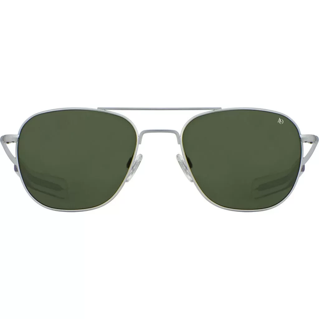 American Optical Big Original Pilot Sunglasses Bayonet | Matte Silver/Polarized Glass Green