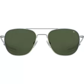 American Optical Big Original Pilot Sunglasses Bayonet | Matte Silver/Polarized Glass Green