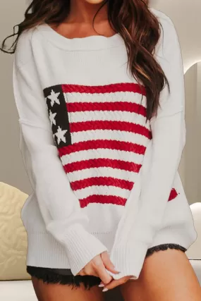 Americana Round Neck Long Sleeve Knit Top