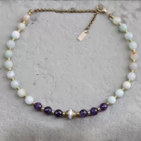 Amethyst and Amazonite Communication and Healing Mala Choker