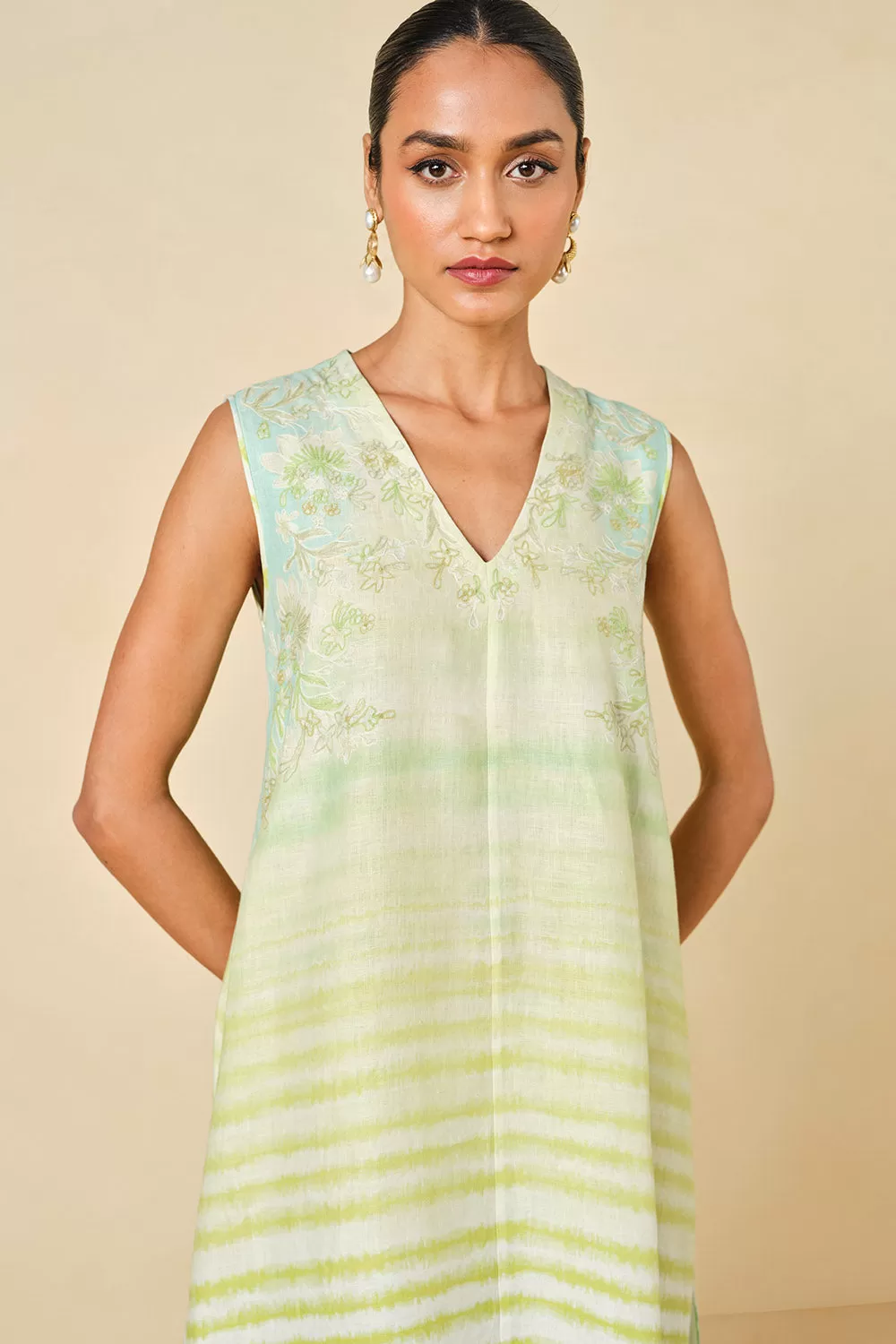 Anapos Asymmetrical Printed Hemp Kurta Set