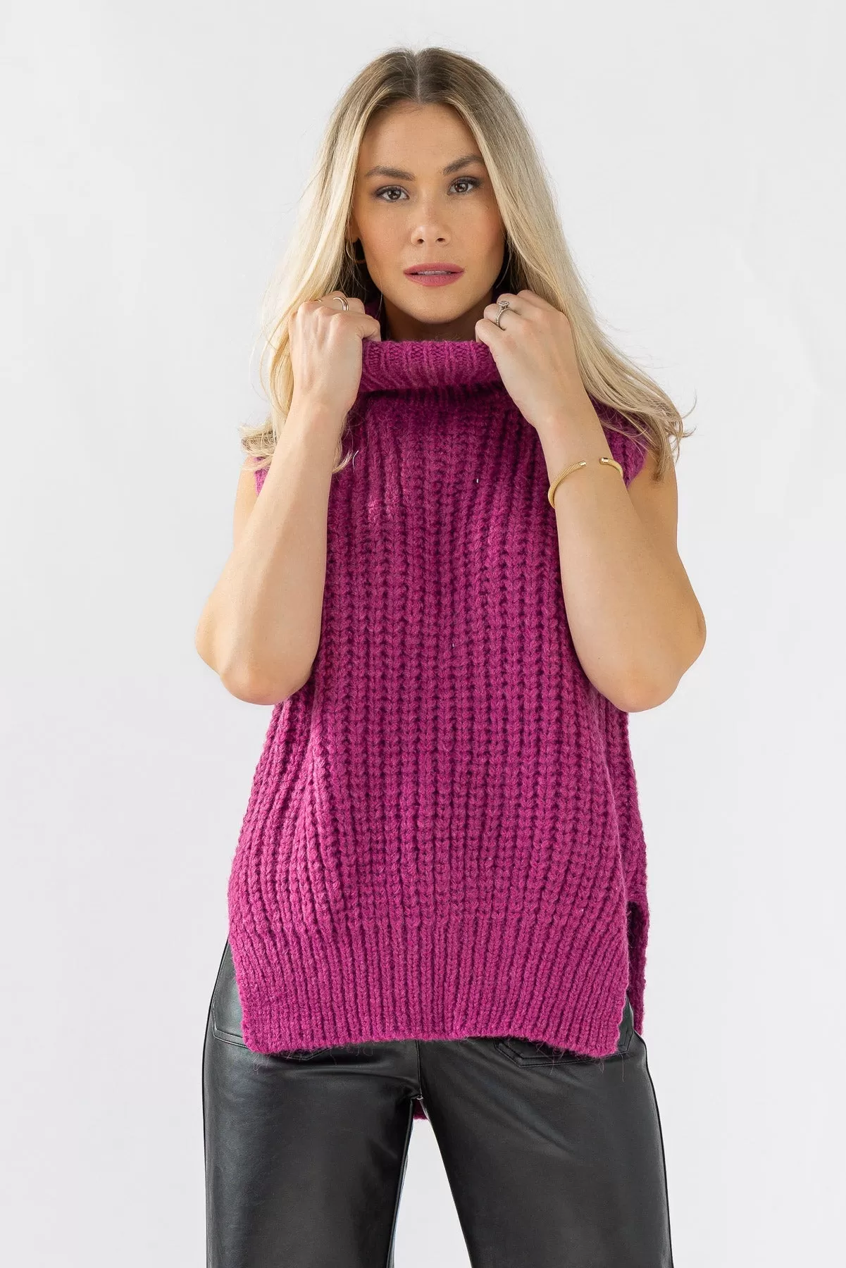 Aniyah Magenta Turtleneck Sweater Vest - Final Sale