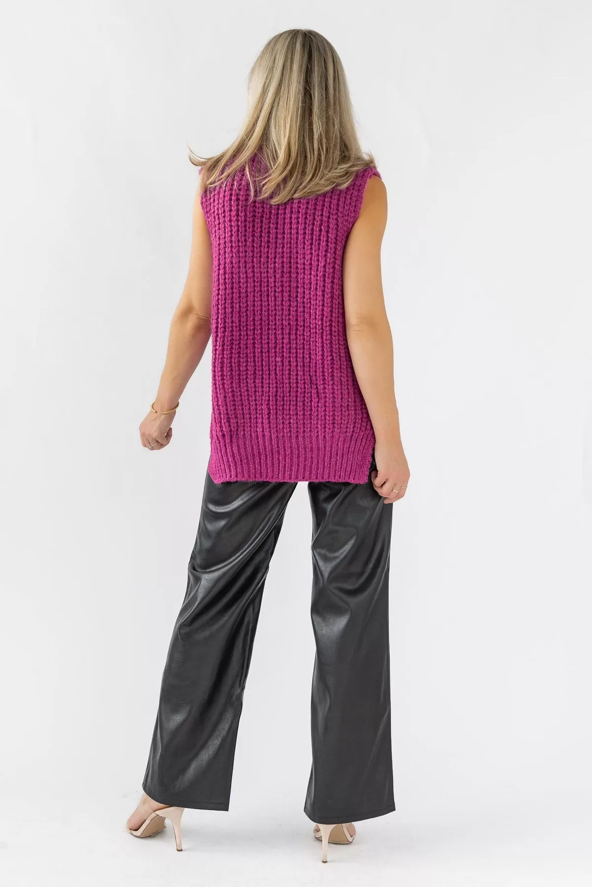 Aniyah Magenta Turtleneck Sweater Vest - Final Sale