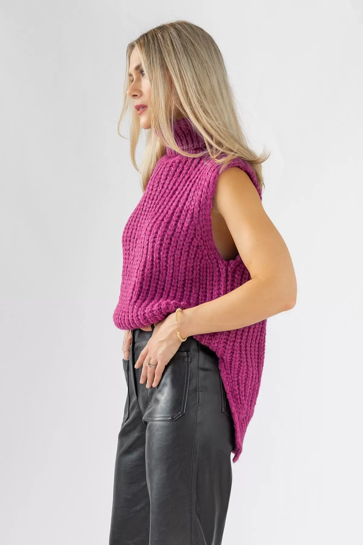 Aniyah Magenta Turtleneck Sweater Vest - Final Sale