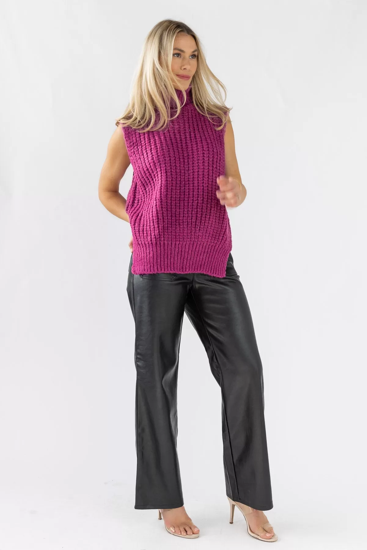 Aniyah Magenta Turtleneck Sweater Vest - Final Sale