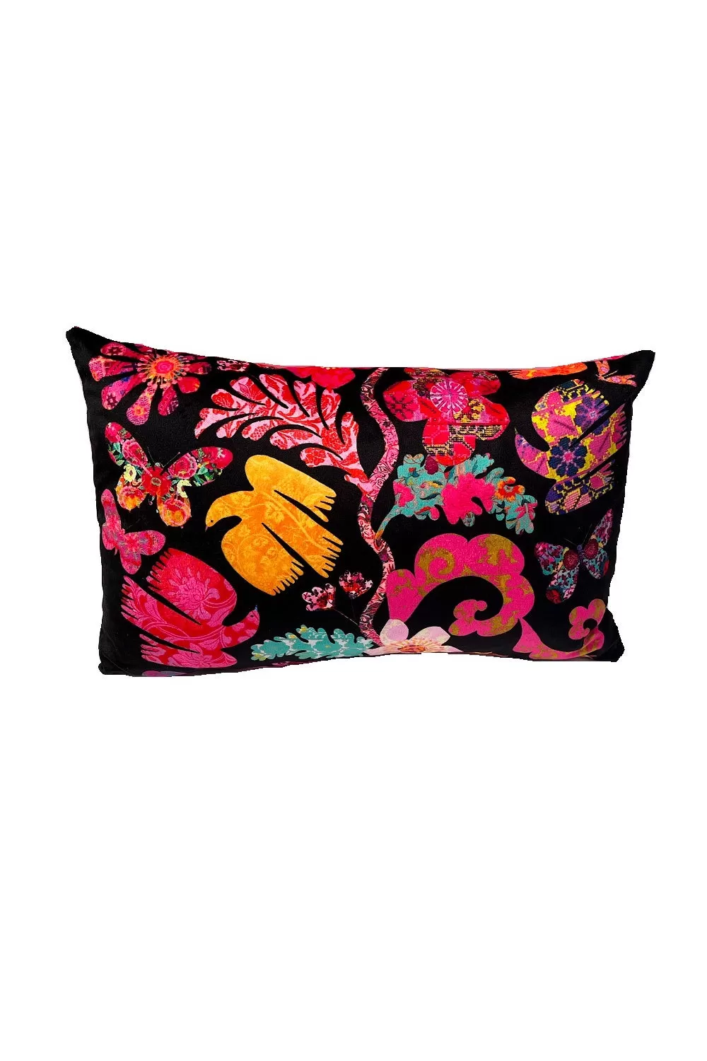 ANNA CHANDLER VELVET CUSHION SMALL RECTANGLE FLORABELLE BLACK