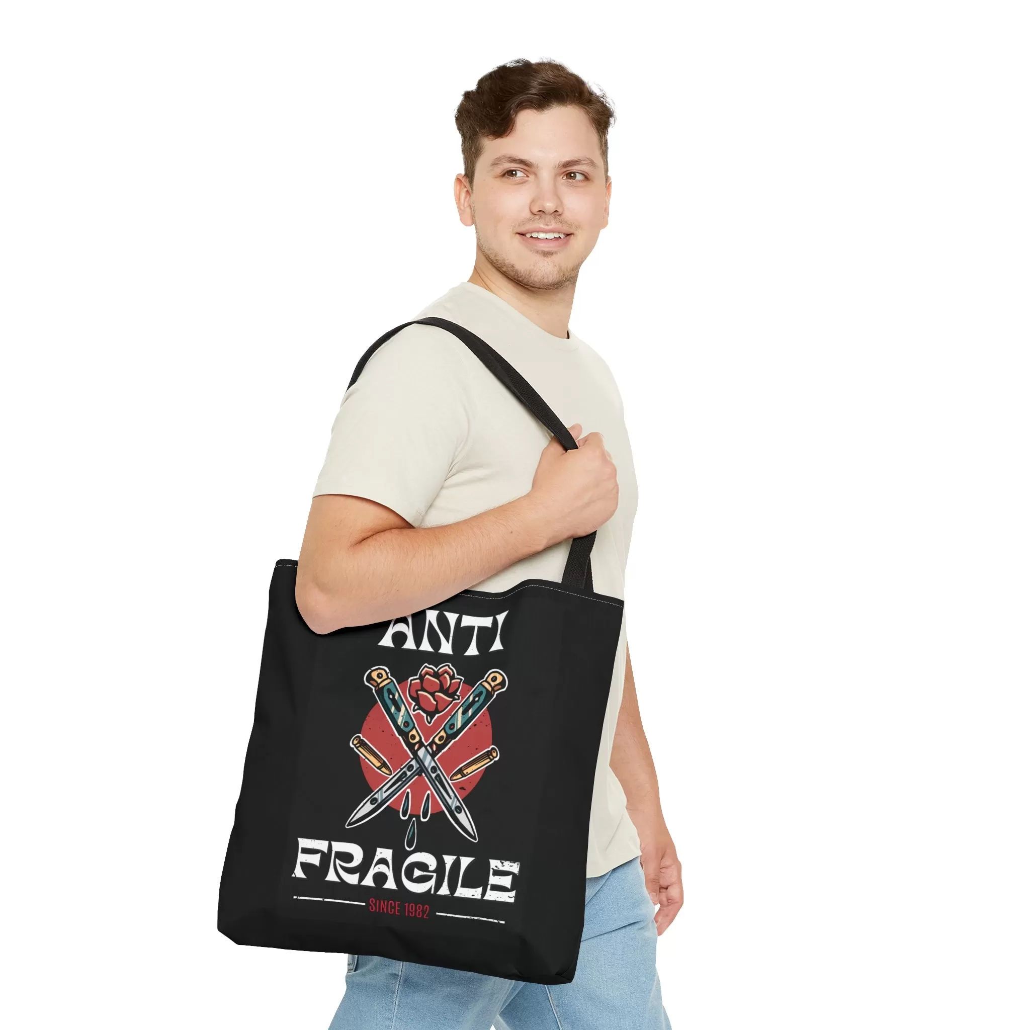 Anti Fragile Tattoo Tote Bag in Black / Vintage American Old School Traditional Tattoo Flash  / Punk Rock Beach Shopping