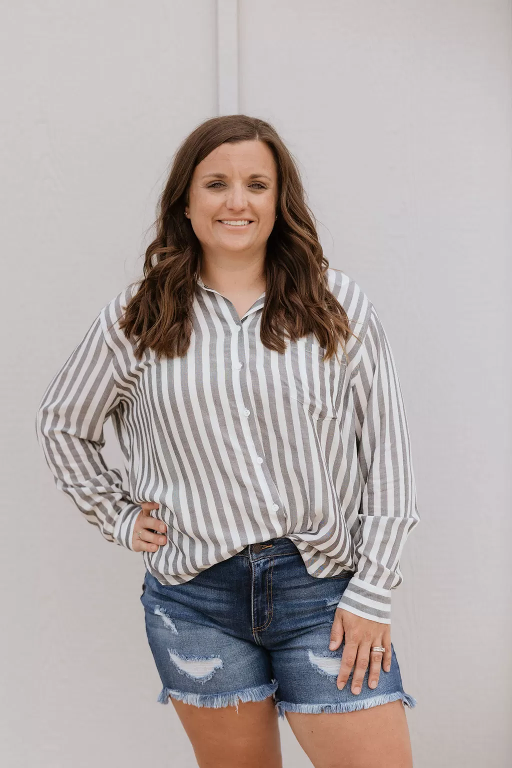 APRIL STRIPED BUTTON DOWN TOP 2 COLOR OPTIONS