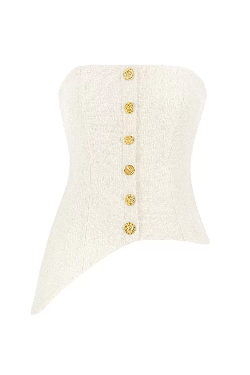 ASYMMETRIC GOLD-DETAILED TWEED CORSET