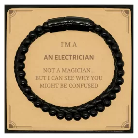 Badass Electrician Gifts, I'm Electrician not a magician, Sarcastic Stone Leather Bracelets for Electrician Birthday Christmas for  Men, Women, Friends, Coworkers