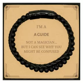 Badass Guide Gifts, I'm Guide not a magician, Sarcastic Stone Leather Bracelets for Guide Birthday Christmas for  Men, Women, Friends, Coworkers