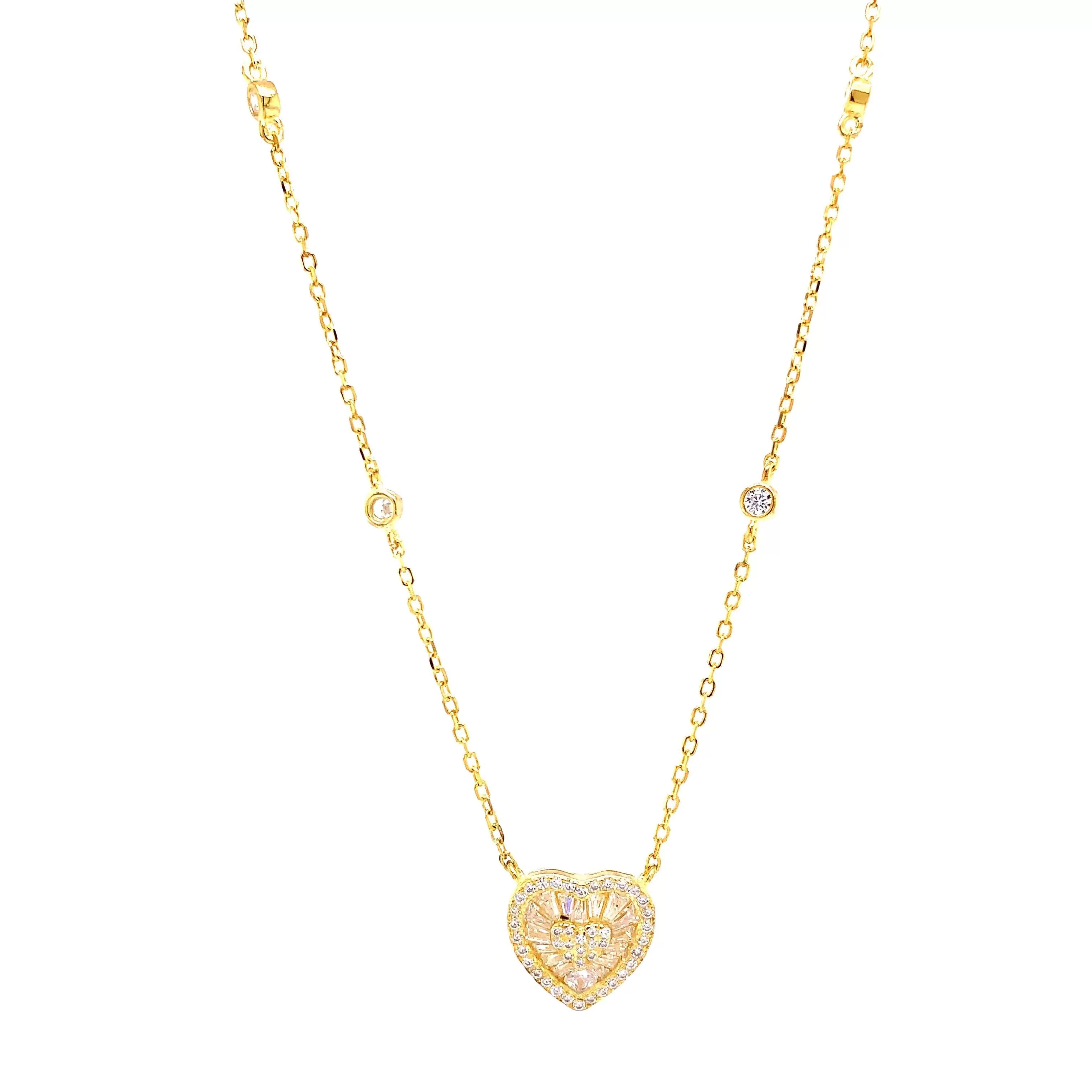 Baguette CZ Heart with Bezel Stones