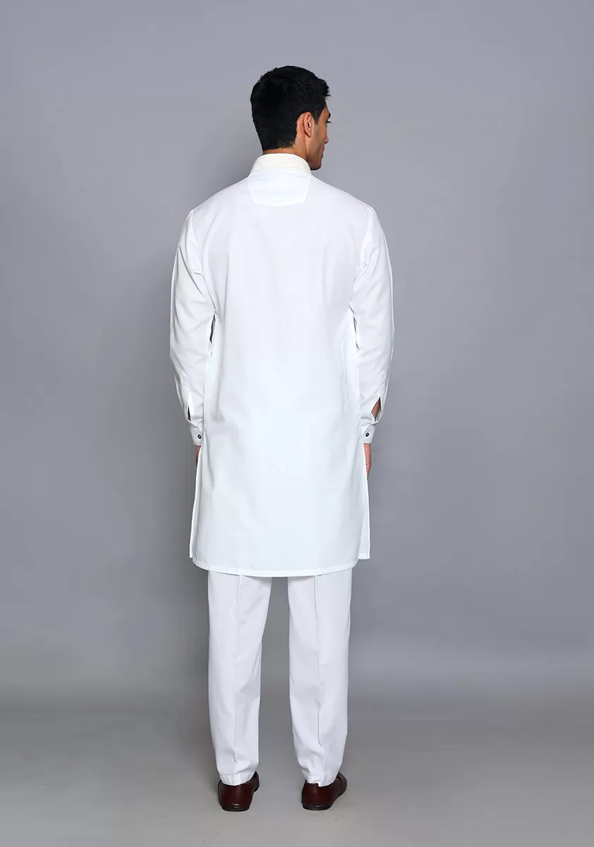 Basic Cotton Silk Cloud Dancer Slim Fit Embroidered Suit