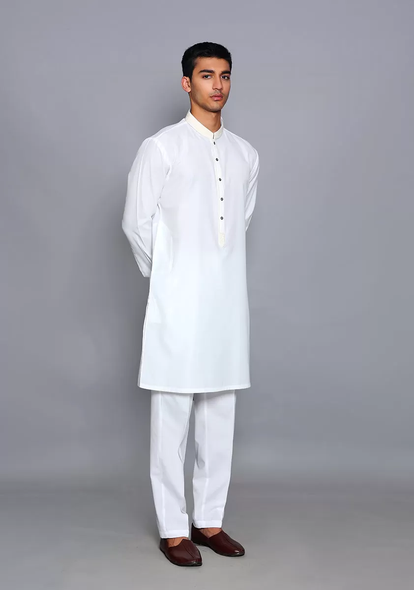 Basic Cotton Silk Cloud Dancer Slim Fit Embroidered Suit