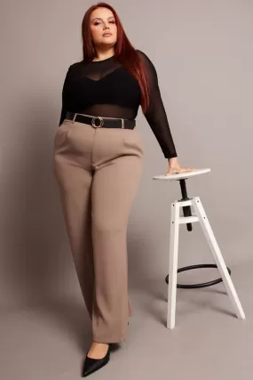 Beige Wide Leg Pants High Rise