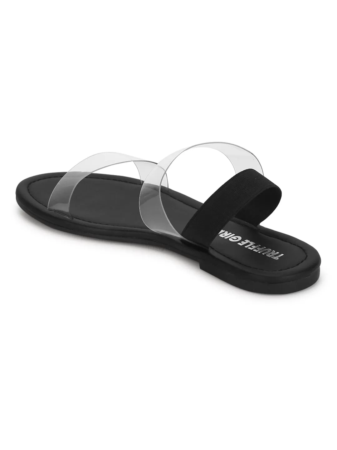 Black Back Strap Perspex PU Clear Flat Sandals