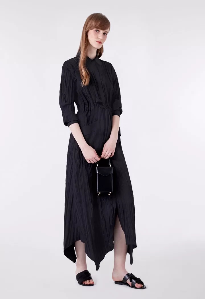 Black Crinkle Maxi Shirt Dress