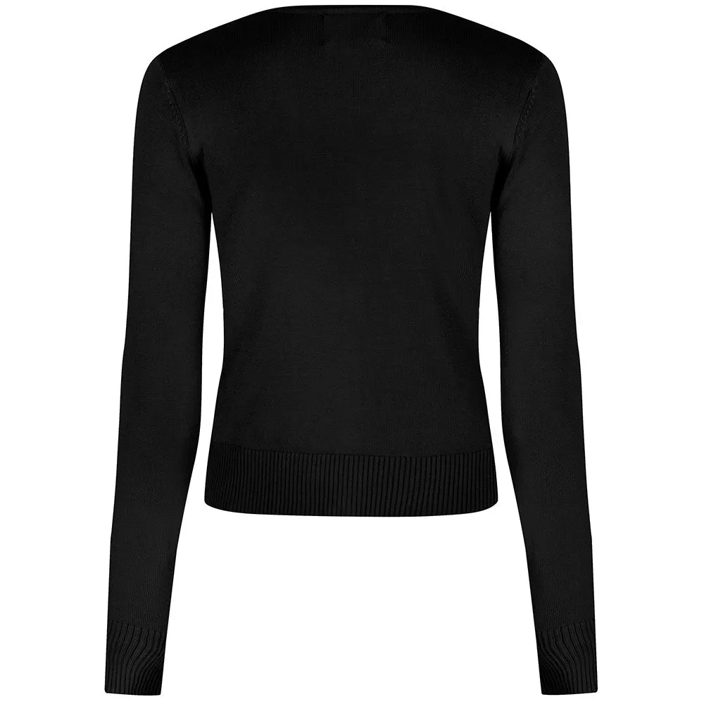 Black Stretch V Neck Button Through Cardigan