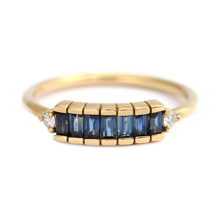 Blue Sapphire Baguette Engagement Ring - Art Deco Blue Sapphire Ring