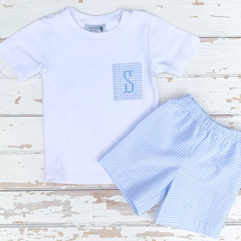 Blue Seersucker Short Set