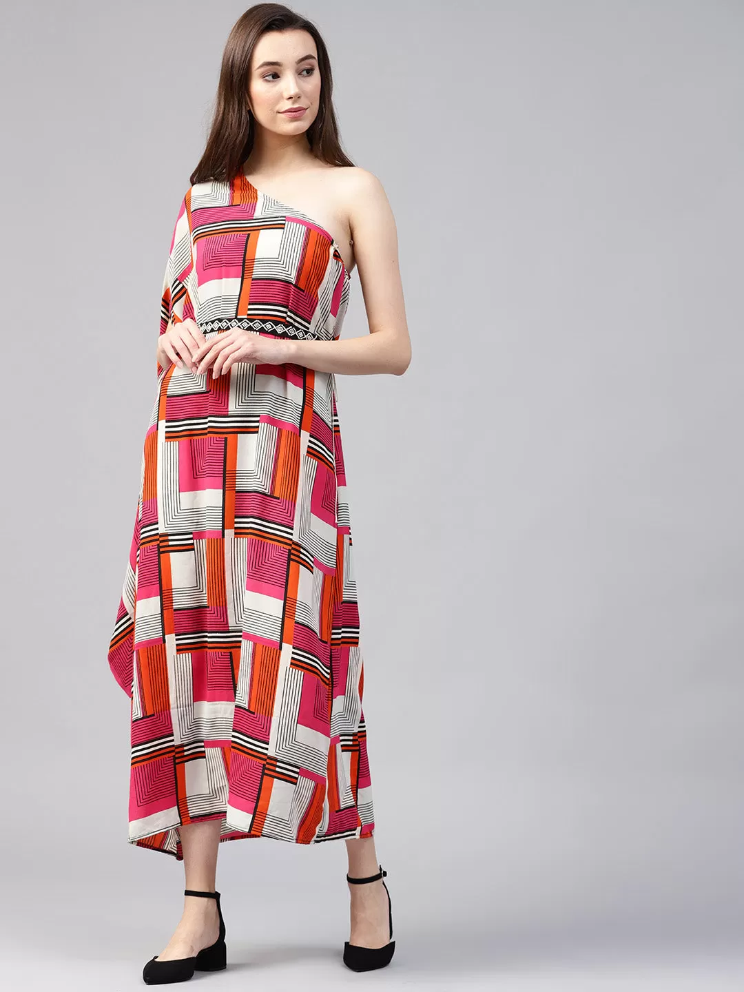 Bohemian One-Shoulder Printed Dress