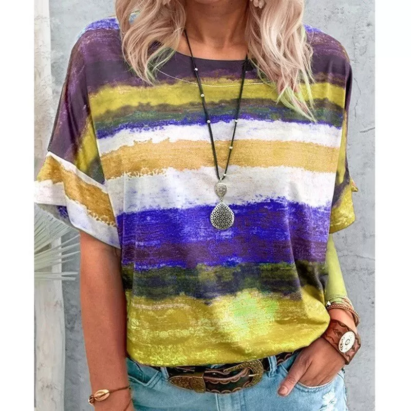 Bohemian Striped Watercolor Style Short Sleeved Tee