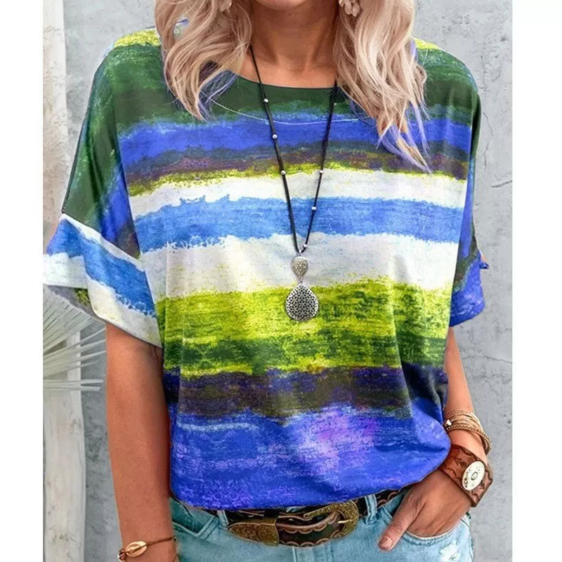 Bohemian Striped Watercolor Style Short Sleeved Tee