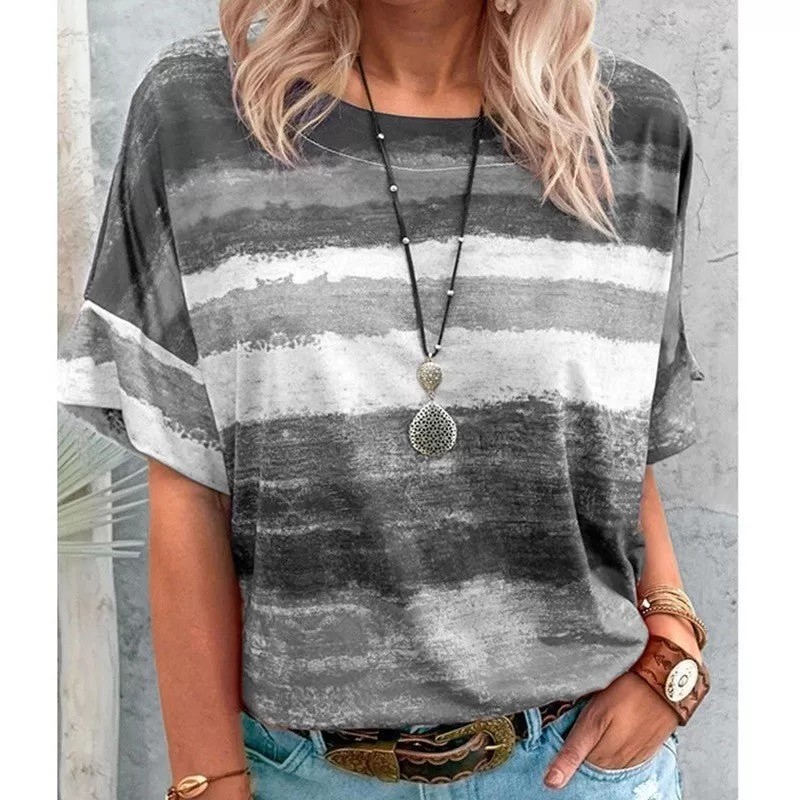 Bohemian Striped Watercolor Style Short Sleeved Tee