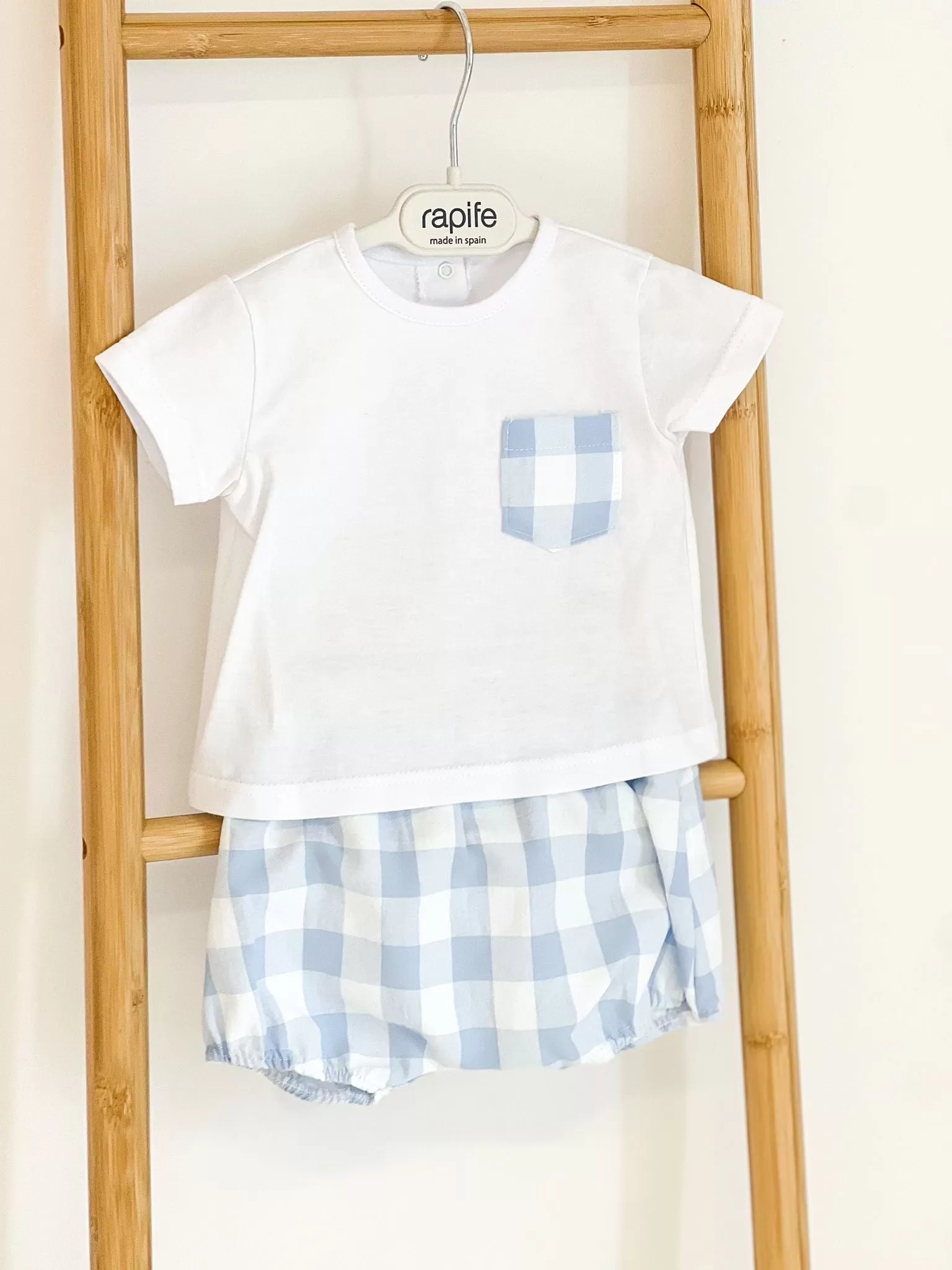 Boys Rapife Blue Gingham Pocket Shirt and Bloomer Set