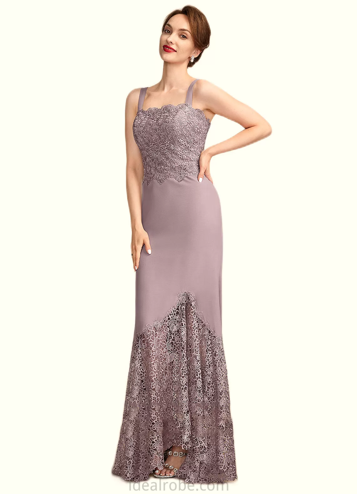 Brooklynn Trumpet/Mermaid Square Neckline Asymmetrical Chiffon Lace Mother of the Bride Dress STK126P0015001