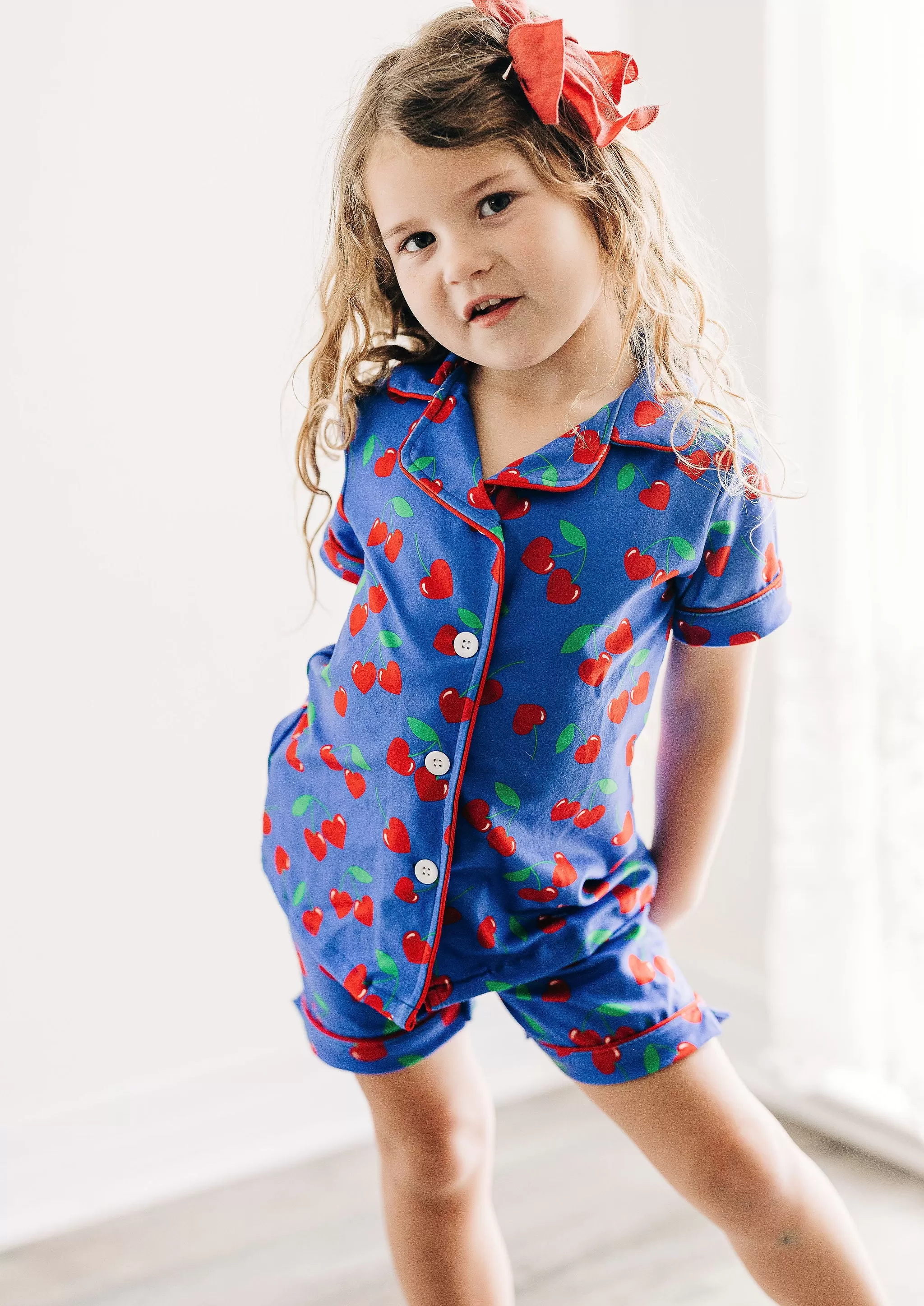 Button Down Pajamas - Bright Cherries