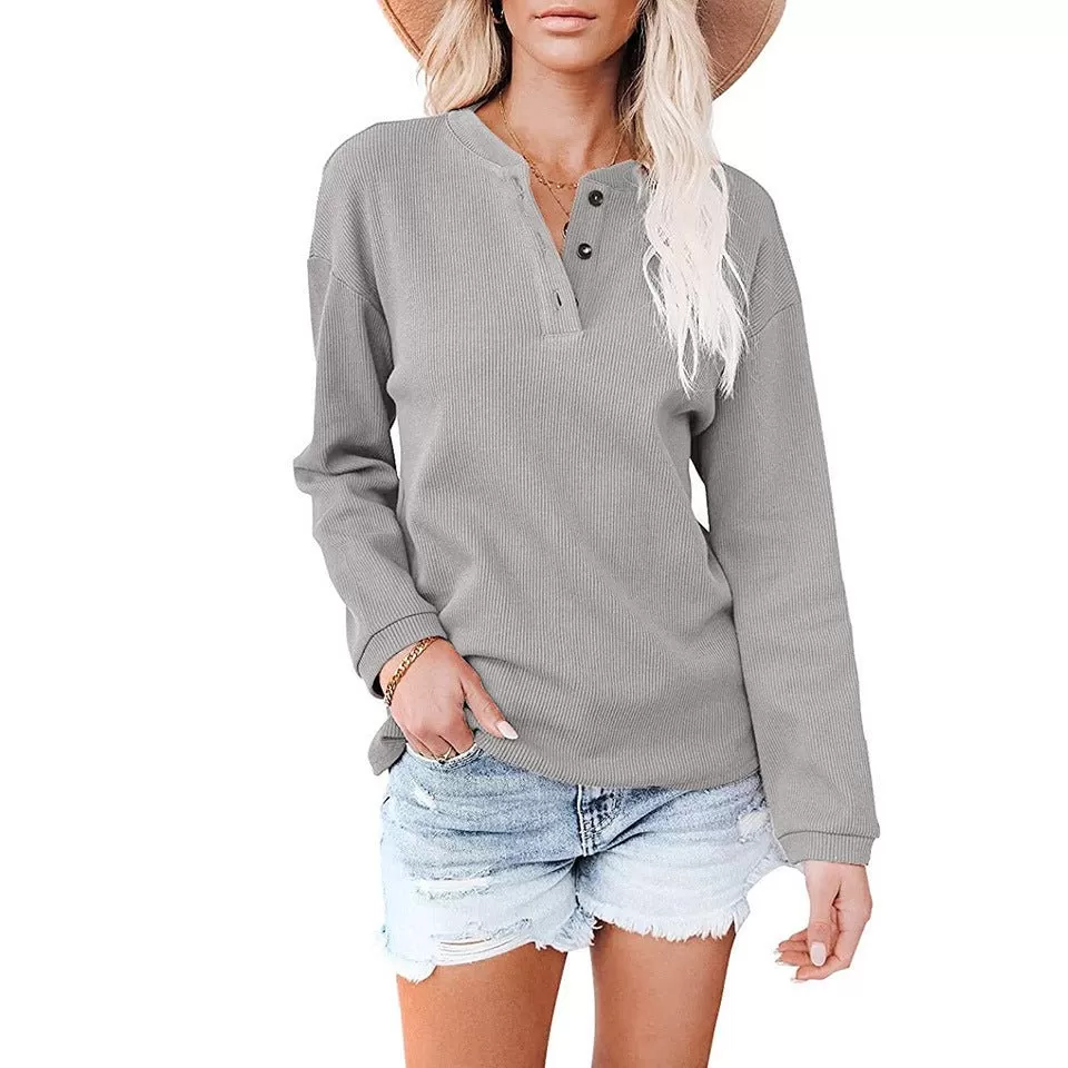 Button Up Long Sleeved Solid Top