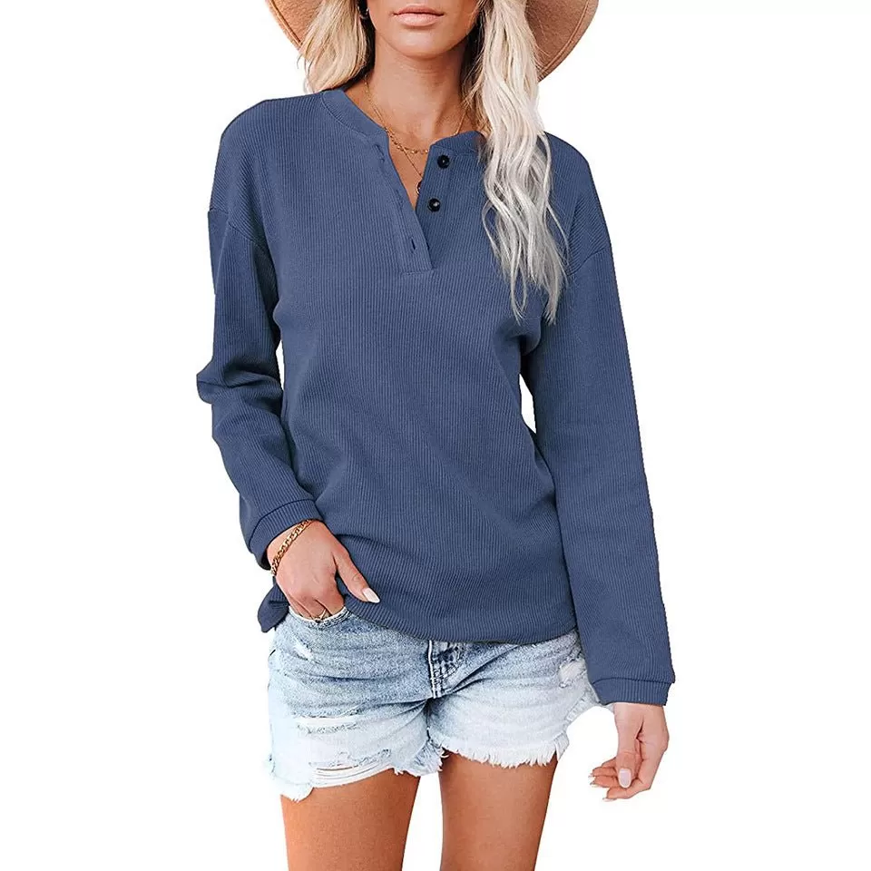 Button Up Long Sleeved Solid Top