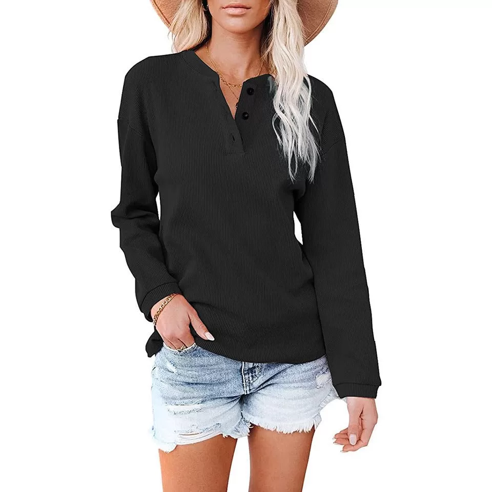 Button Up Long Sleeved Solid Top