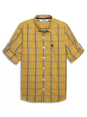 Cantabil Boys Mustard Checkered Full Sleeves Casual Shirt