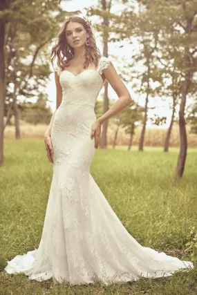 Cap Sleeve And Buttons Sweetheart Mermaid Lace Wedding Dress With Open Back-715892